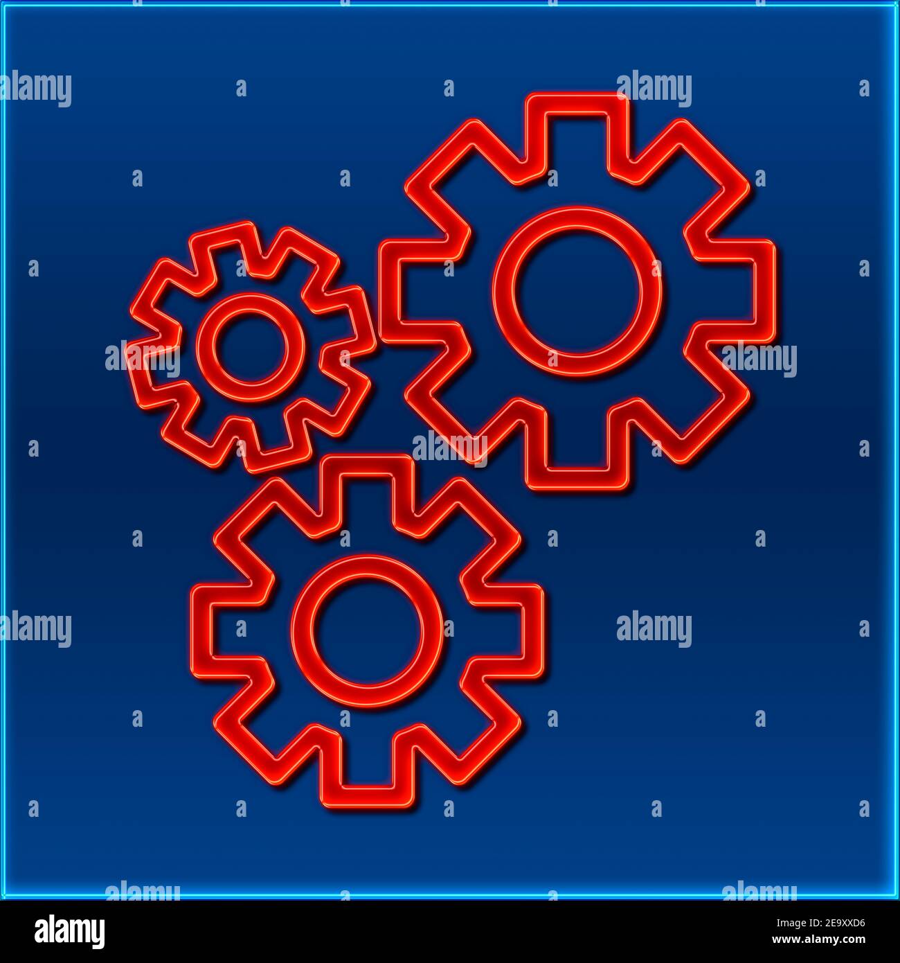 Detailed view of three gear wheels in the design of a neon sign Stock Photo