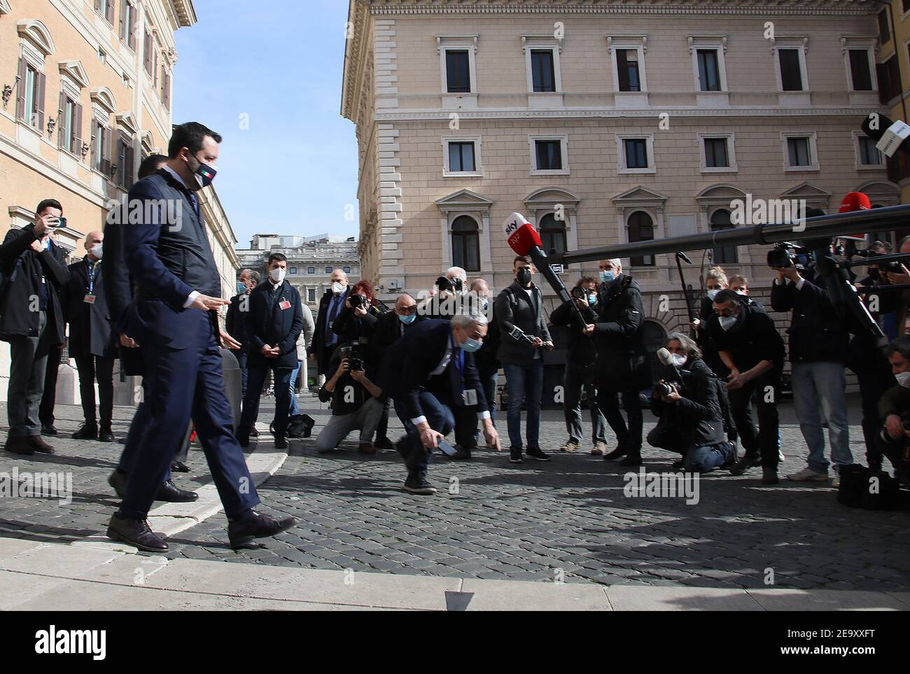 Rome, Italy. 06th Feb, 2021. 2/6/2021 - Rome, Matteo Salvini at the end ...