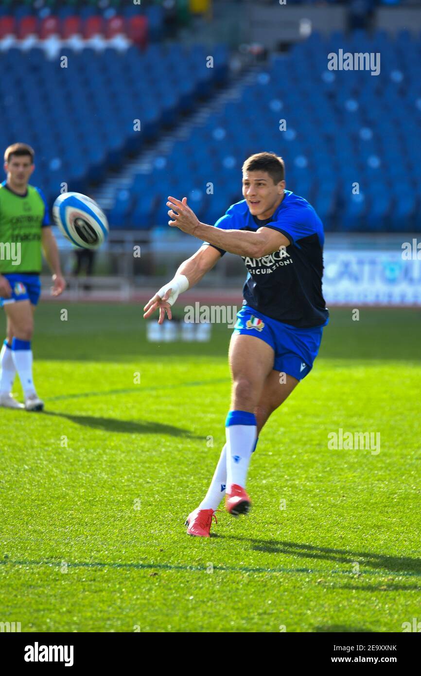 Rome, Italy. 6th Feb, 2021. Rome, Italy, Stadio Olimpico, February 06, 2021, Johan Meyer (Italy) during Italy vs France - Rugby Six Nations match Credit: Carlo Cappuccitti/LPS/ZUMA Wire/Alamy Live News Stock Photo