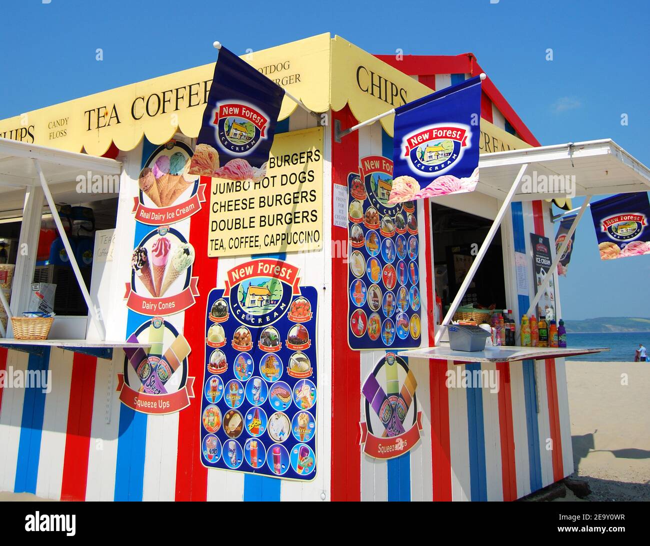 Colourful ice-cream stall on beach, Weymouth, Dorset, England, United Kingdom Stock Photo