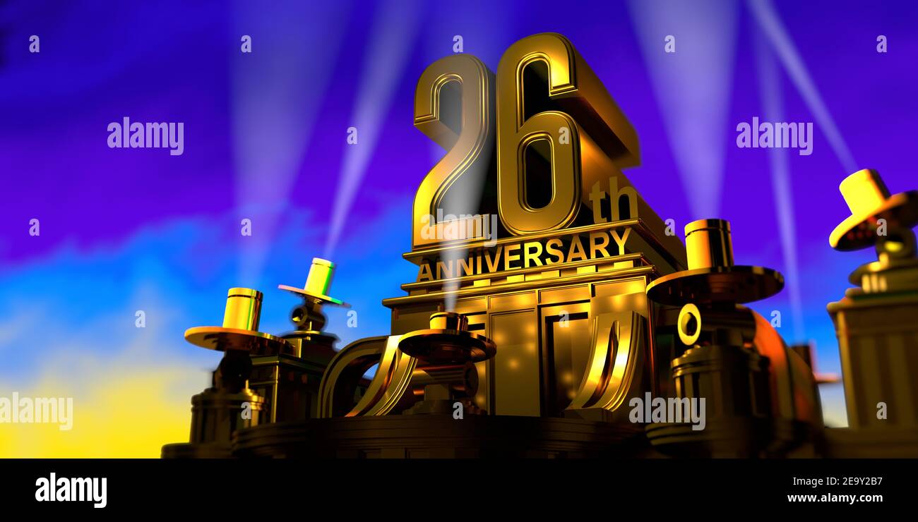 26th anniversary in thick letters on a large golden antique style