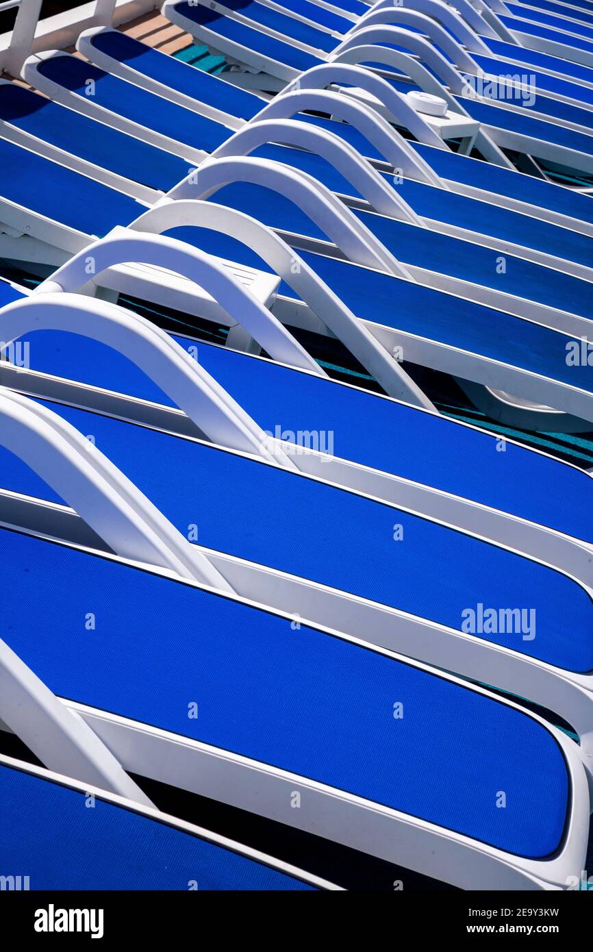 Sun loungers on a cruise ship Stock Photo
