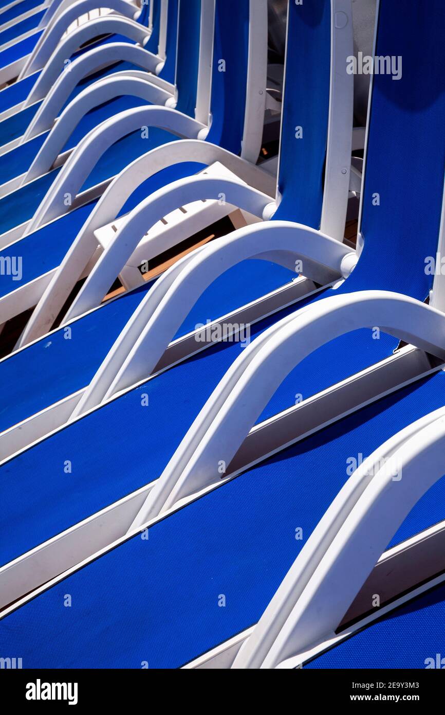 Sun loungers on a cruise ship Stock Photo