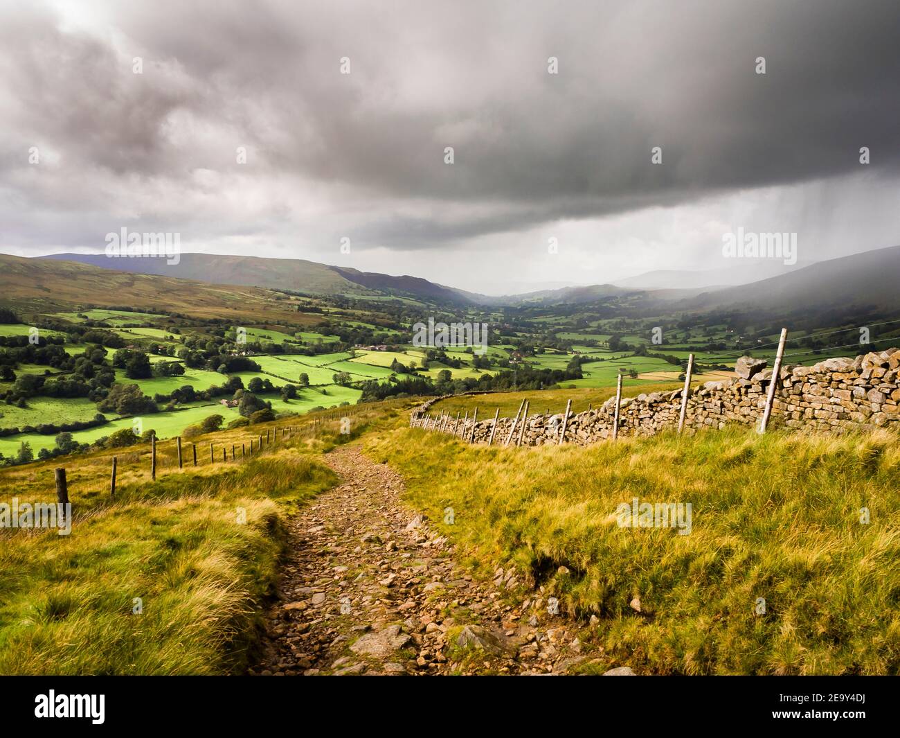 Dentdale seen from Great Wold, Whernside on a stormy autumn day Stock Photo