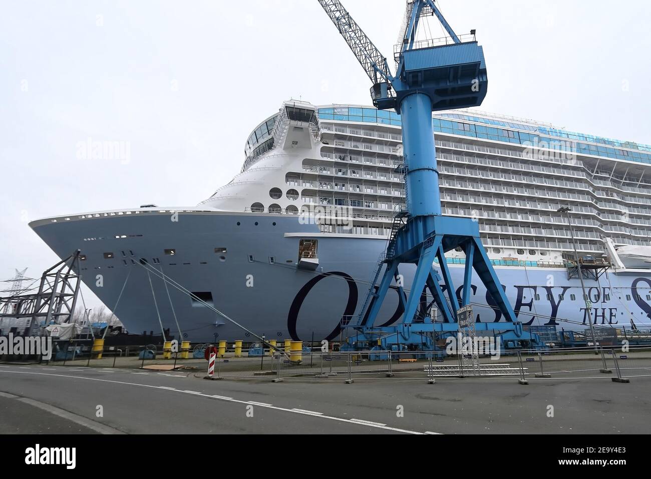 The new cruise ship Odyssey of the Seas will be lying in front of the Meyer Werft in Papenburg on January 1, 2021 Stock Photo
