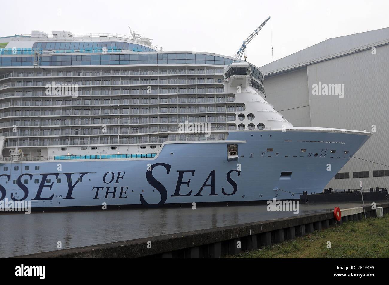 The new cruise ship Odyssey of the Seas will be lying in front of the Meyer Werft in Papenburg on January 1, 2021 Stock Photo