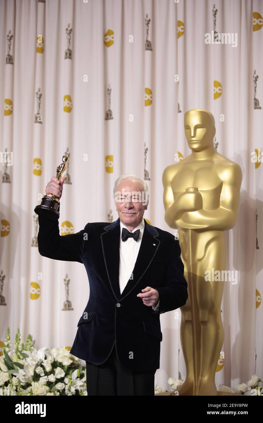 OSCARS - PRESSROOM - Actor Christopher Plummer holds his Oscar for best supporting actor for his role in Beginners in the press room during the 84th Academy Awards in Los Angeles on February 26, 2012. Photo by Francis Specker Stock Photo