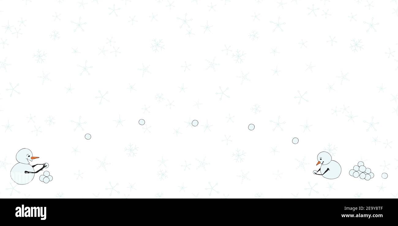 Snowball fight with snowflakese horizontal border snowmen on a snow day vector room for copy Stock Vector