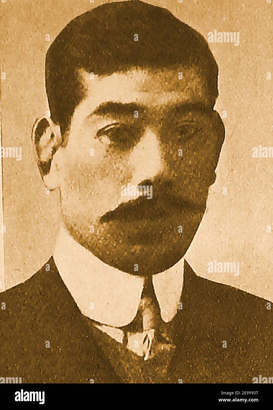 1906  portrait of Yukio Tani,(aka   谷 幸雄, Tani Yukio, 1881 –  1950) who was a pioneer Japanese jujitsu and judo instructor as well as  a professional challenge wrestler, notable for being one of the first jujutsu stylists to teach and compete outside of Japan . He was a noted wrestling expert and promoter in Britain.Tani became a professional wrestler on the British  music hall circuit challenging audience members to wrestle him. Hde also co-authored a book entitled The Game of Jujitsu Stock Photo
