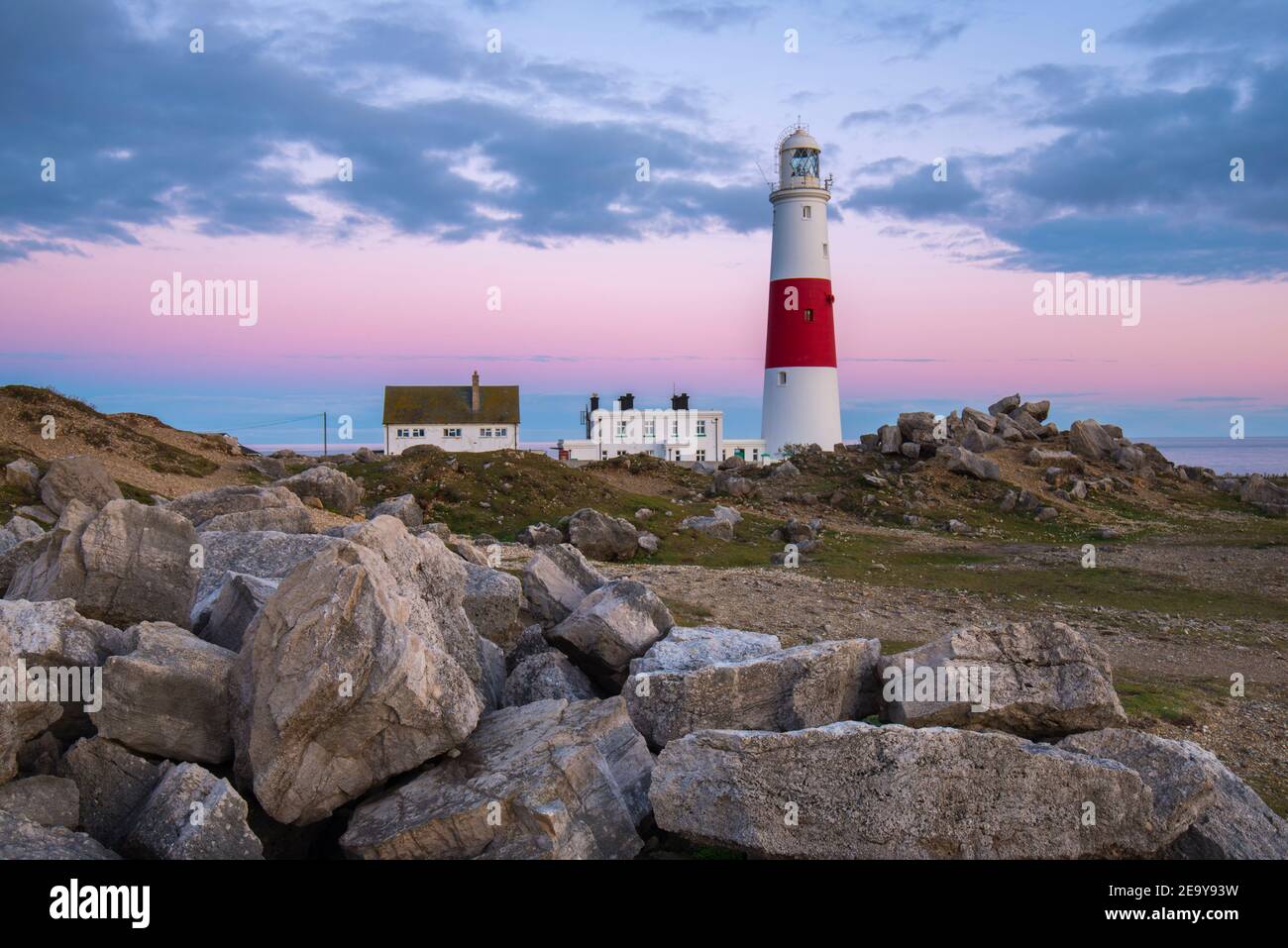 Portland Bill, Dorset, UK. 6th February 2021. UK Weather. The sky glows