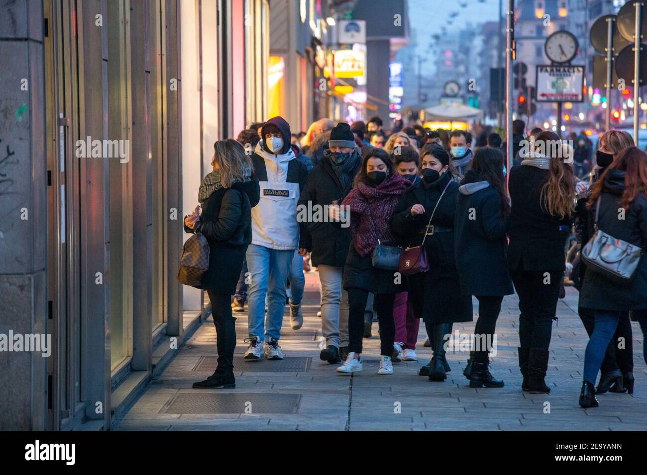 Italy. 06th Feb, 2021. 2/6/2021 - Milan, first Saturday in the yellow zone, traffic and noise in Corso Buenos Aires Editorial Usage Only (Photo by IPA/Sipa USA) Credit: Sipa USA/Alamy Live News Stock Photo