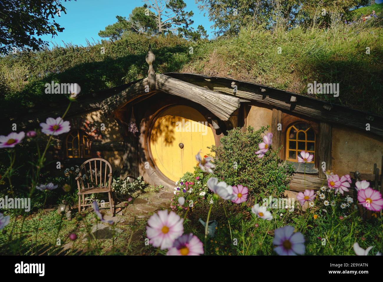Hobbit Hole at The Shire in New Zealand Stock Photo