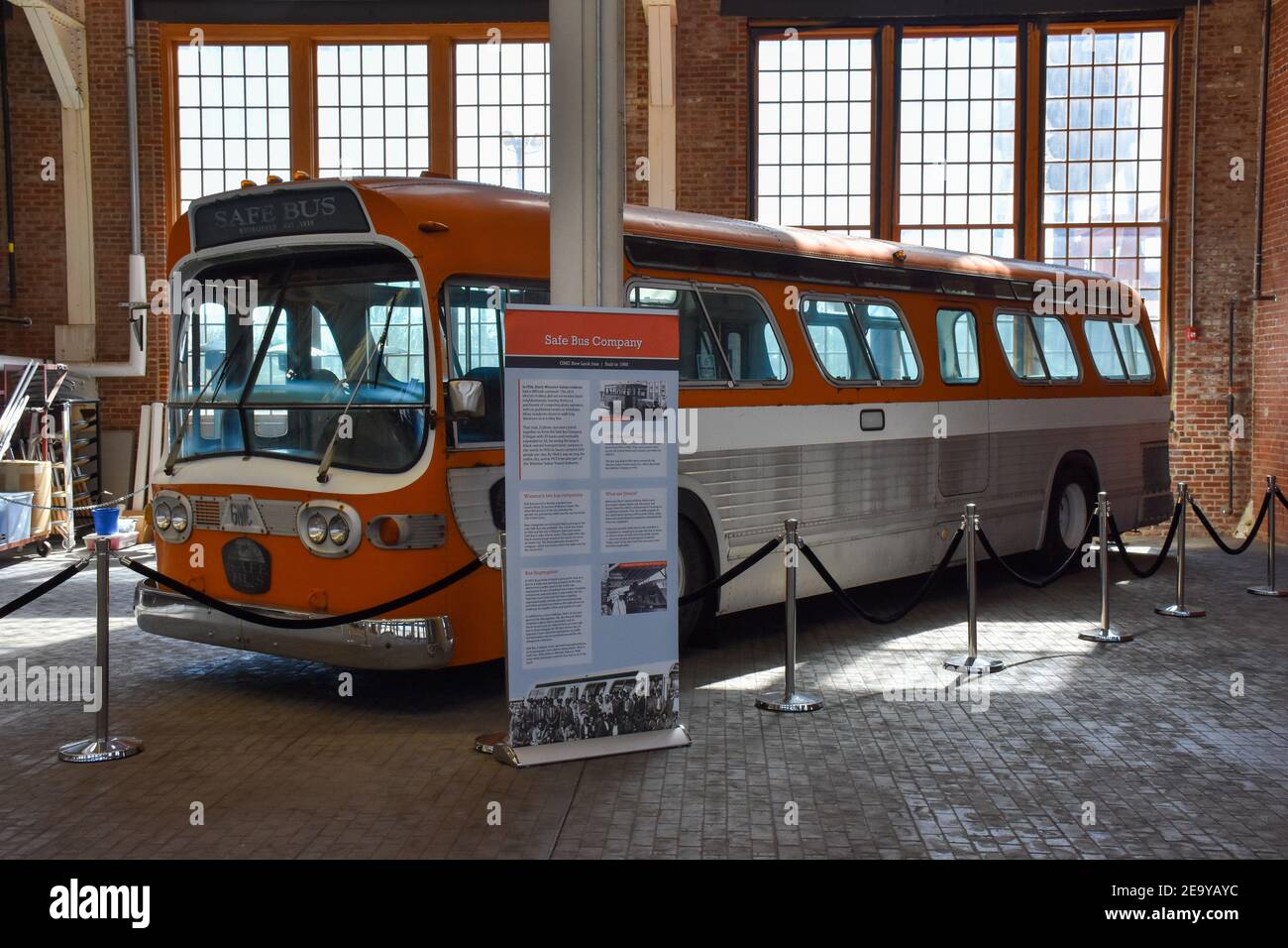 A 1969 GMC Bus on display at the North Carolina Transportation Museum. Stock Photo