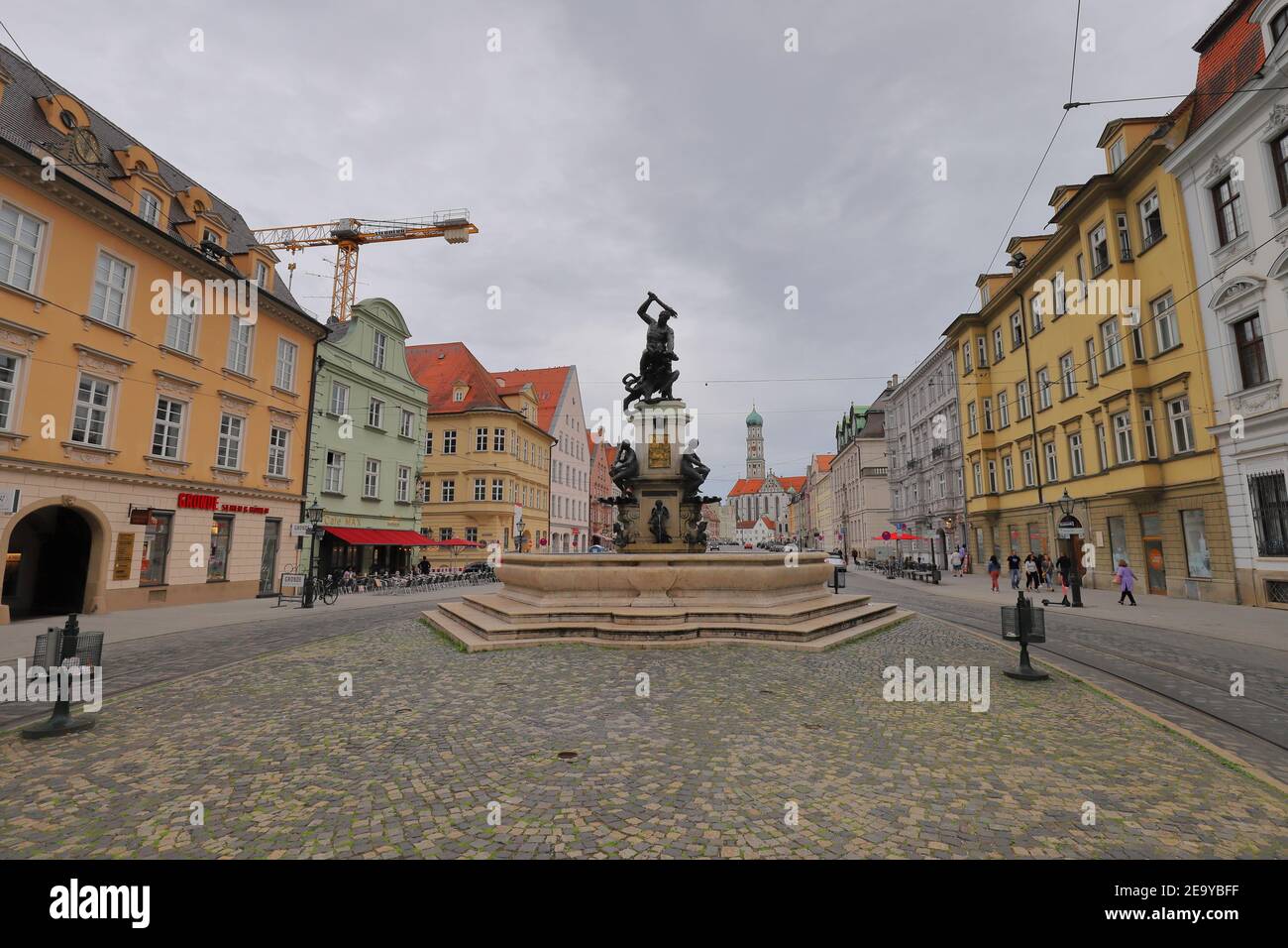 GERMANY, AUGSBURG - AUGUST 17, 2019: Hercules Fountain in the Maximilianstrasse in Augsburg Stock Photo