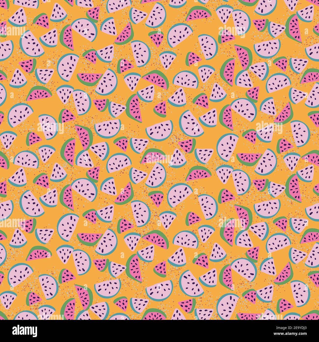 pink watermelon slices seamless vector pattern on yellow Stock Vector