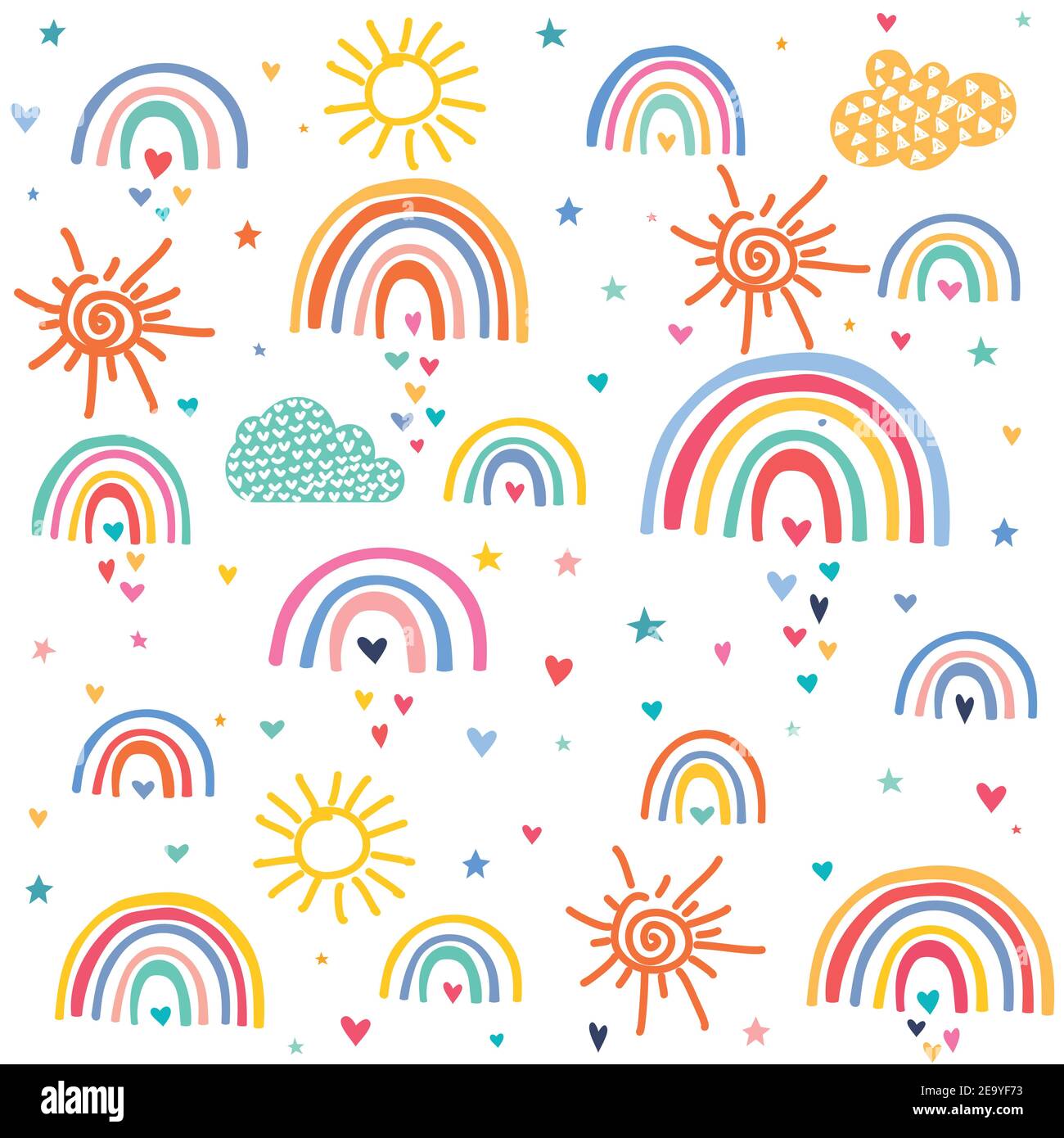 Clouds rainbows love hearts pattern Stock Vector