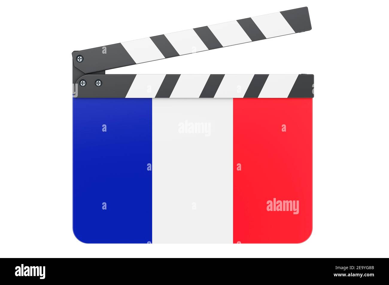 Movie clapperboard with French flag, film industry concept. 3D rendering isolated on white background Stock Photo