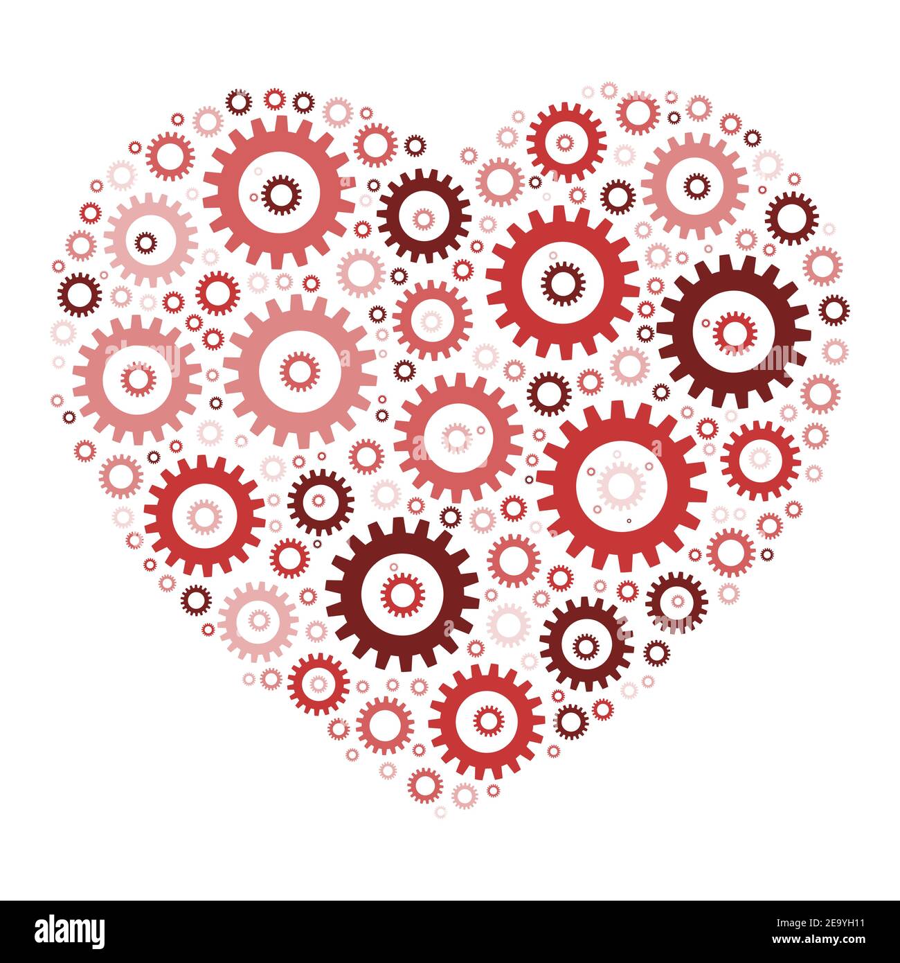 Heart shape mosaic of cog wheels. Looks like clockwork heart or love