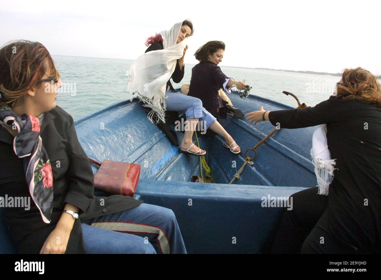 Young girls from Tabriz on a sea trip off Iran's island Kish, in the Persian Gulf, in April 2004. Photo by Orand-Viala/ABACA. Stock Photo