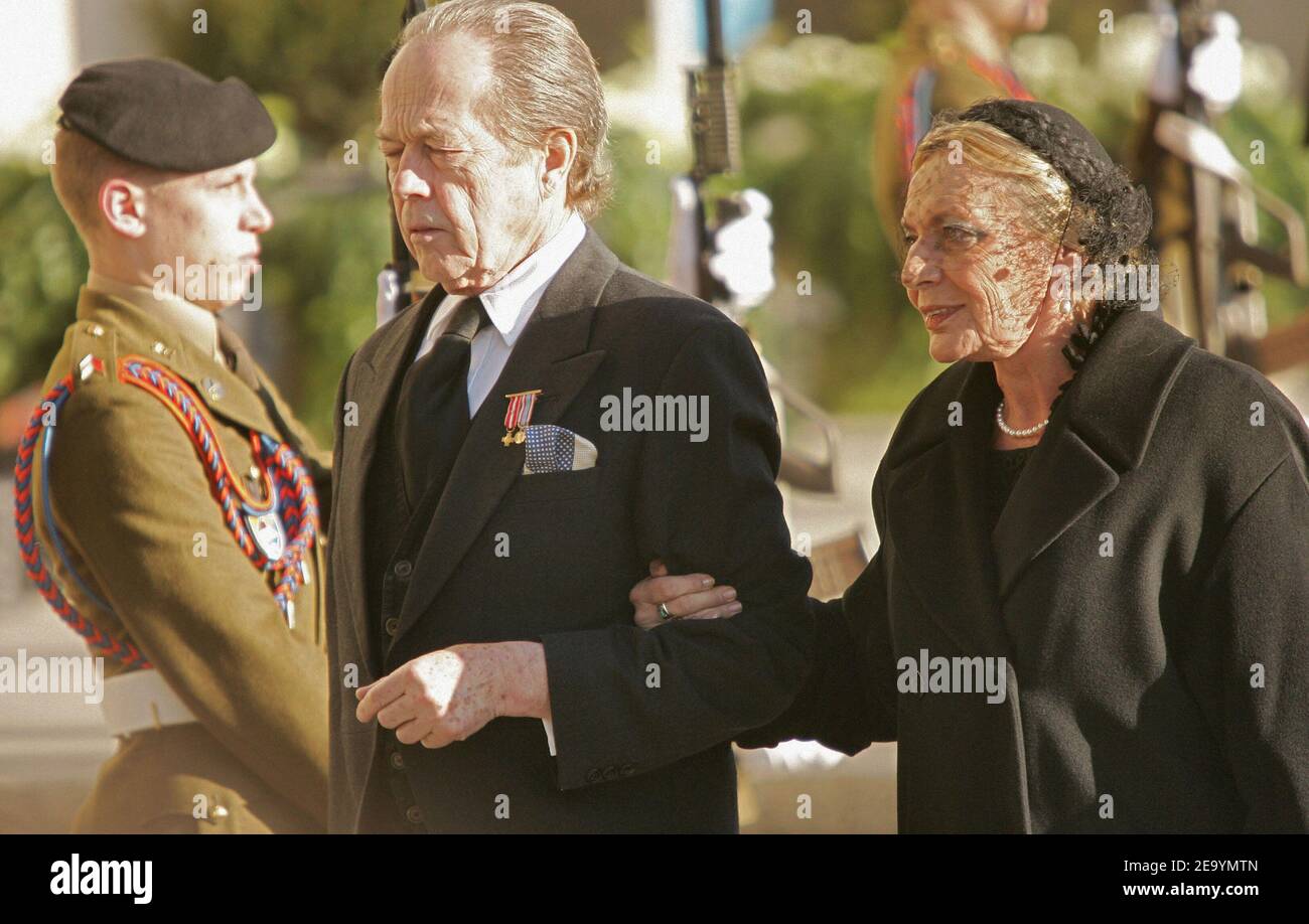 France's Prince Henri of Orleans and his wife Micaela COUSINO y QUINONES de LEON attend the funeral of Grand Duchess Charlotte of Luxemburg in Luxemburg on January 15, 2005. The Grand Duchess died of lung cancer at age 77, on January 10, 2005. Photo by Klein-Nebinger/ABACA. Stock Photo