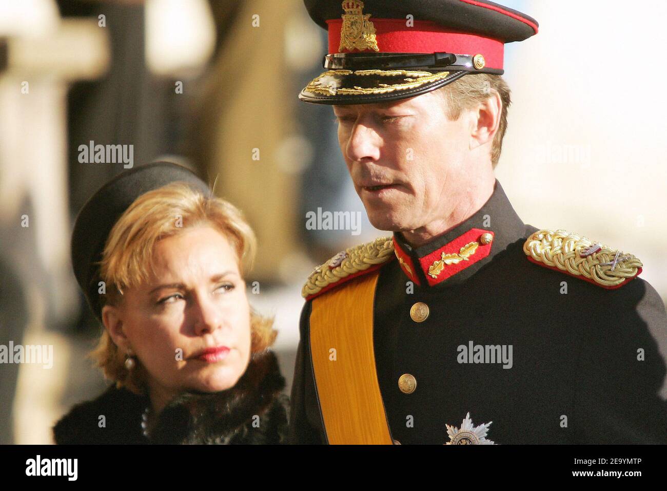 Grand Duke Henri and Grand Duchess Maria Teresa of Luxemburg attend the funeral of Grand Duchess Charlotte of Luxemburg in Luxemburg on January 15, 2005. The Grand Duchess died of lung cancer at age 77, on January 10, 2005. Photo by Klein-Nebinger/ABACA. Stock Photo