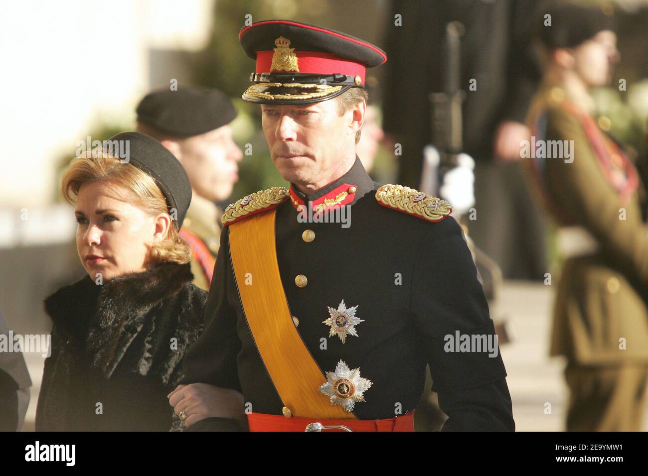 Grand Duke Henri and Grand Duchess Maria Teresa of Luxemburg attend the funeral of Grand Duchess Charlotte of Luxemburg in Luxemburg on January 15, 2005. The Grand Duchess died of lung cancer at age 77, on January 10, 2005. Photo by Klein-Nebinger/ABACA. Stock Photo