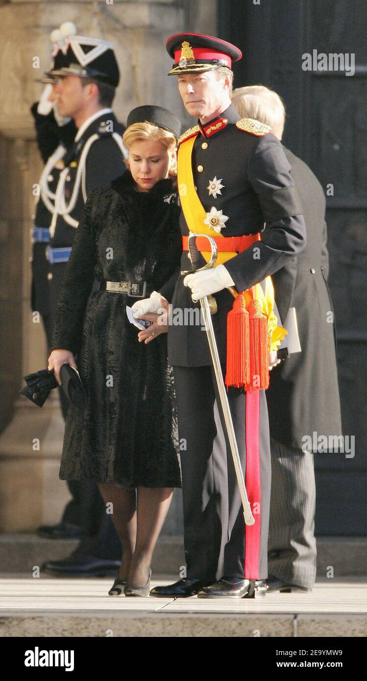 Grand Duchess Maria Teresa and Grand Duke Henri of Luxemburg attend the funeral of Grand Duchess Charlotte of Luxemburg in Luxemburg on January 15, 2005. The Grand Duchess died of lung cancer at age 77, on January 10, 2005. Photo by Klein-Nebinger/ABACA. Stock Photo