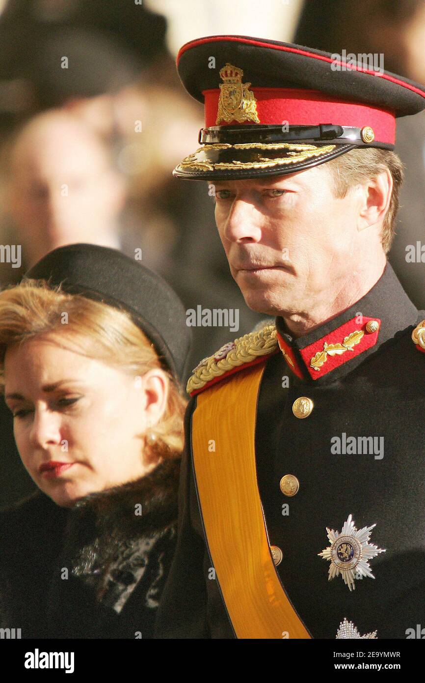 Grand Duke Henri and Grand Duchess Maria Teresa of Luxemburg attend the funeral of Grand Duchess Charlotte of Luxemburg in Luxemburg on January 15, 2005. The Grand Duchess died of lung cancer at age 77, on January 10, 2005. Photo by Klein-Nebinger/ABACA. Stock Photo