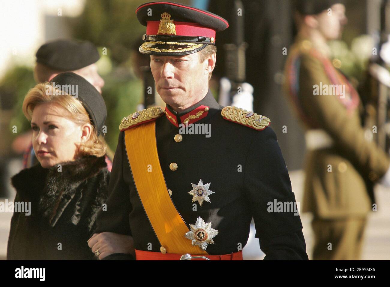 Grand Duke Henri and Grand Duchess Maria Teresa of Luxemburg attend the funeral of Grand Duchess Charlotte of Luxemburg in Luxemburg on January 15, 2005. The Grand Duchess died of lung cancer at age 77, on January 10, 2005. Photo by Klein-Nebinger/ABACA. Stock Photo