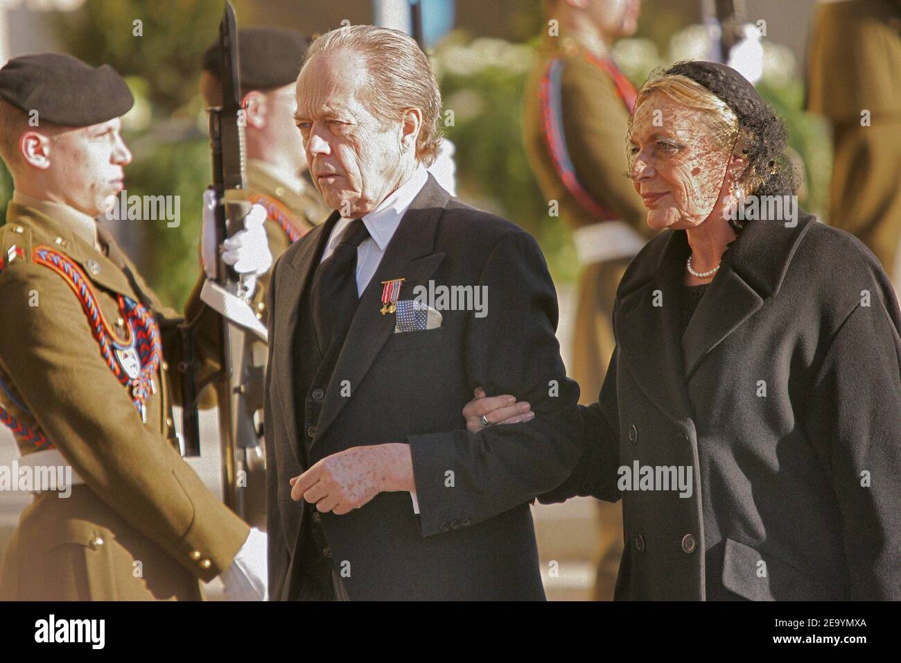 France's Prince Henri of Orleans and his wife Micaela COUSINO y QUINONES de LEON attend the funeral of Grand Duchess Charlotte of Luxemburg in Luxemburg on January 15, 2005. The Grand Duchess died of lung cancer at age 77, on January 10, 2005. Photo by Klein-Nebinger/ABACA. Stock Photo