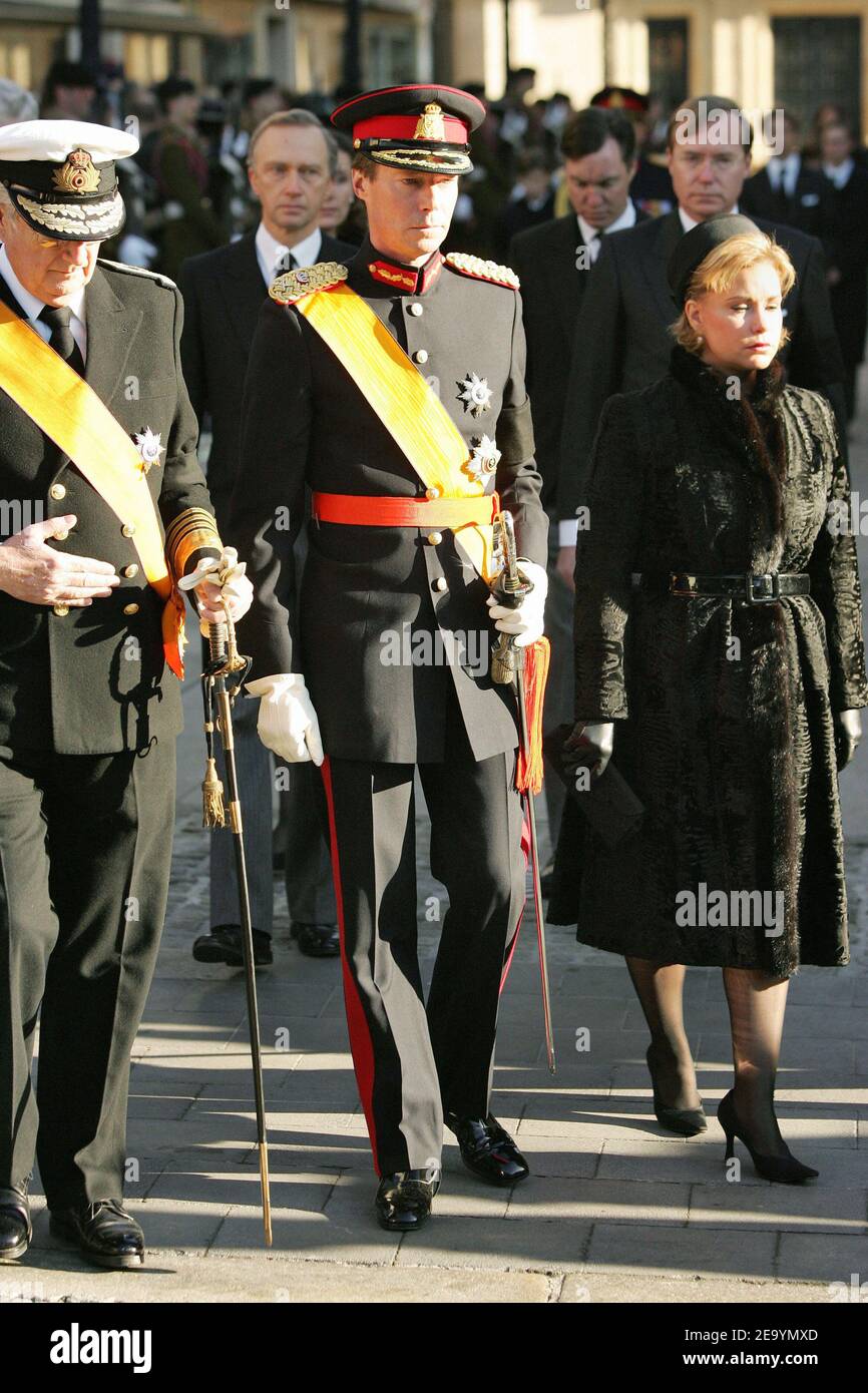 (L-R) King Albert of Belgium, Grand Duke Henri and Grand Duchess Maria Teresa of Luxemburg attend the funeral of Grand Duchess Charlotte of Luxemburg in Luxemburg on January 15, 2005. The Grand Duchess died of lung cancer at age 77, on January 10, 2005. Photo by Klein-Nebinger/ABACA. Stock Photo