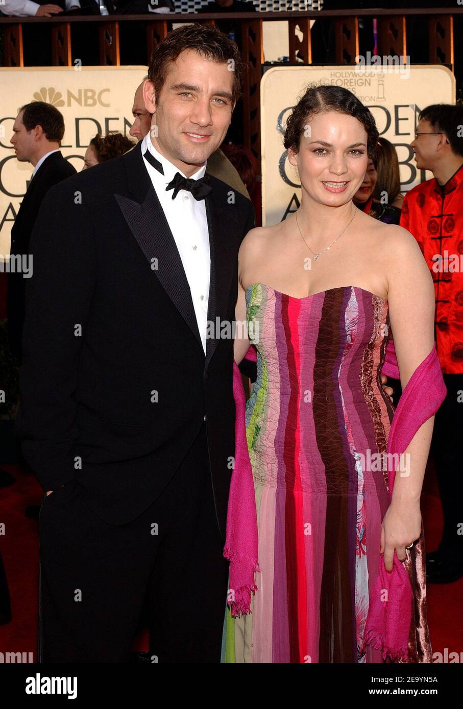 Clive Owen and Sarah-Jane Fenton arriving at the 62nd Annual Golden Globe Awards in Los Angeles, CA, USA, on January 16, 2005. Photo by Hahn-Khayat/ABACA Stock Photo