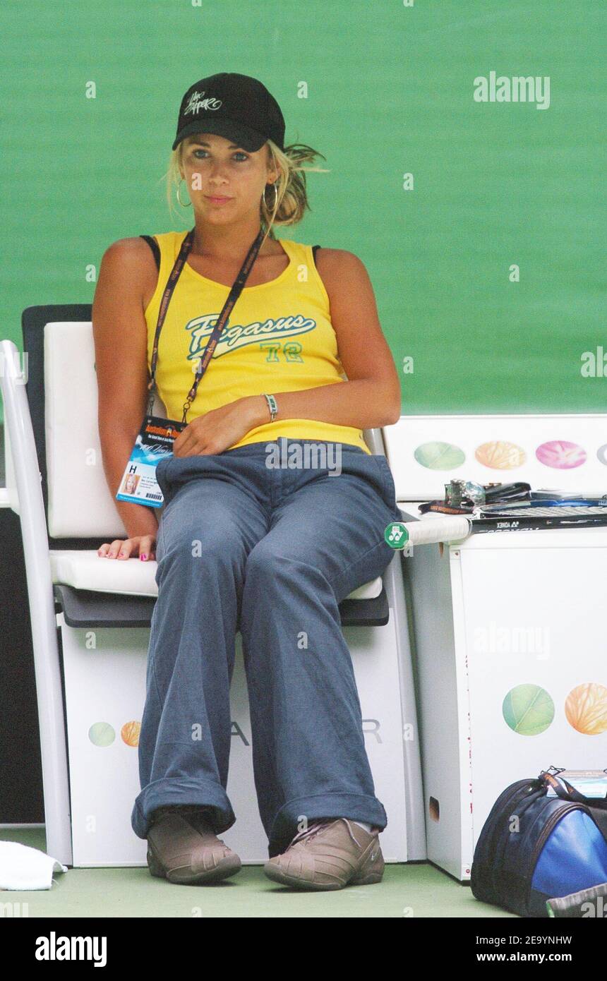 Lleyton Hewitt's new girlfriend Rebecca Cartwright, during the Australia tennis open in from January 17 till 30. Melbourne, Australia, on January 16, 2005. Photo by Corine Dubreuil/Cameleon/ABACA. Stock Photo