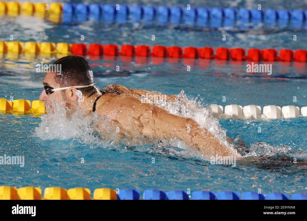Franck Esposito (200 m butterfly men) during the French swimming championships in Dunkerque on January 16, 2005. Photo by Nicolas Gouhier/Cameleon/ABACA. Stock Photo