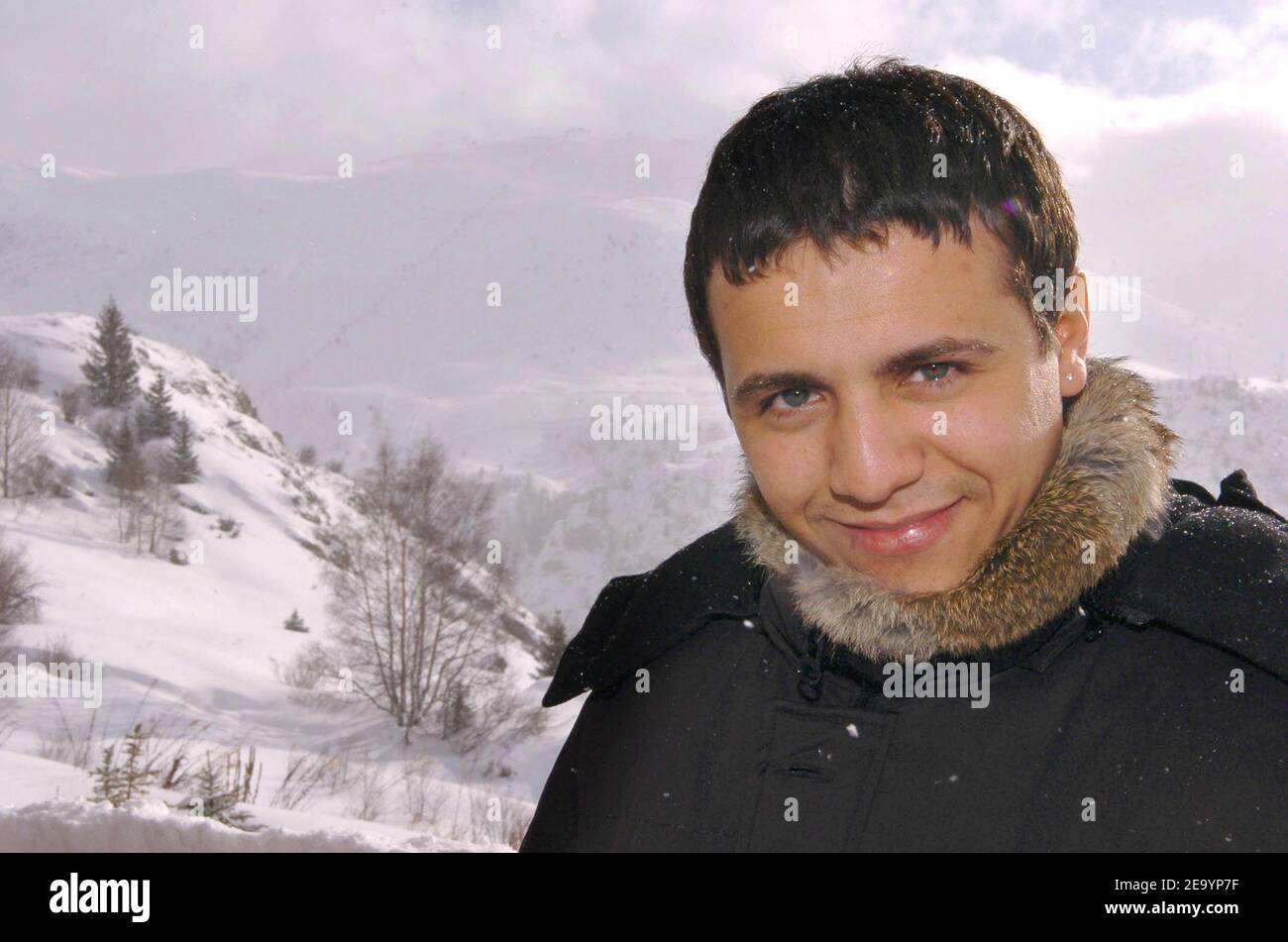 French rai singer and actor Faudel poses at a photocall for his movie 'Bab El Web' directed by Merzak Allouache during the 'Festival du Film de Comedie' in l'Alpe d'Huez, France on January 19, 2005. Photo by Bruno Klein/ABACA Stock Photo