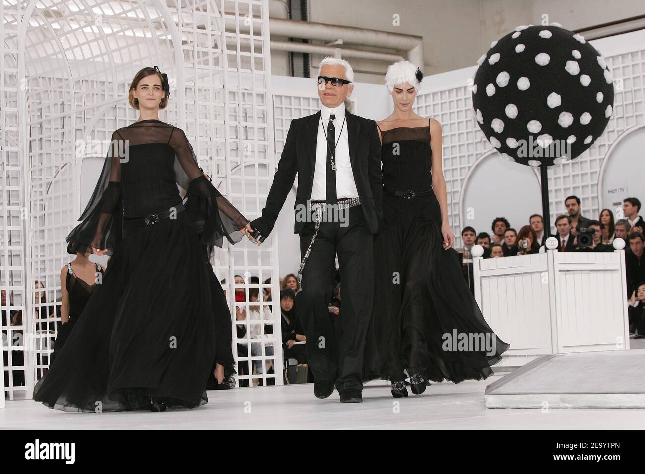 German fashion designer Karl Lagerfeld after the presentation of his 2005  Spring-Summer Haute-Couture collection for French fashion house Chanel at  Ateliers Berthier in Paris, France, on January 25, 2005. Photo by  Klein-Nebinger/ABACA