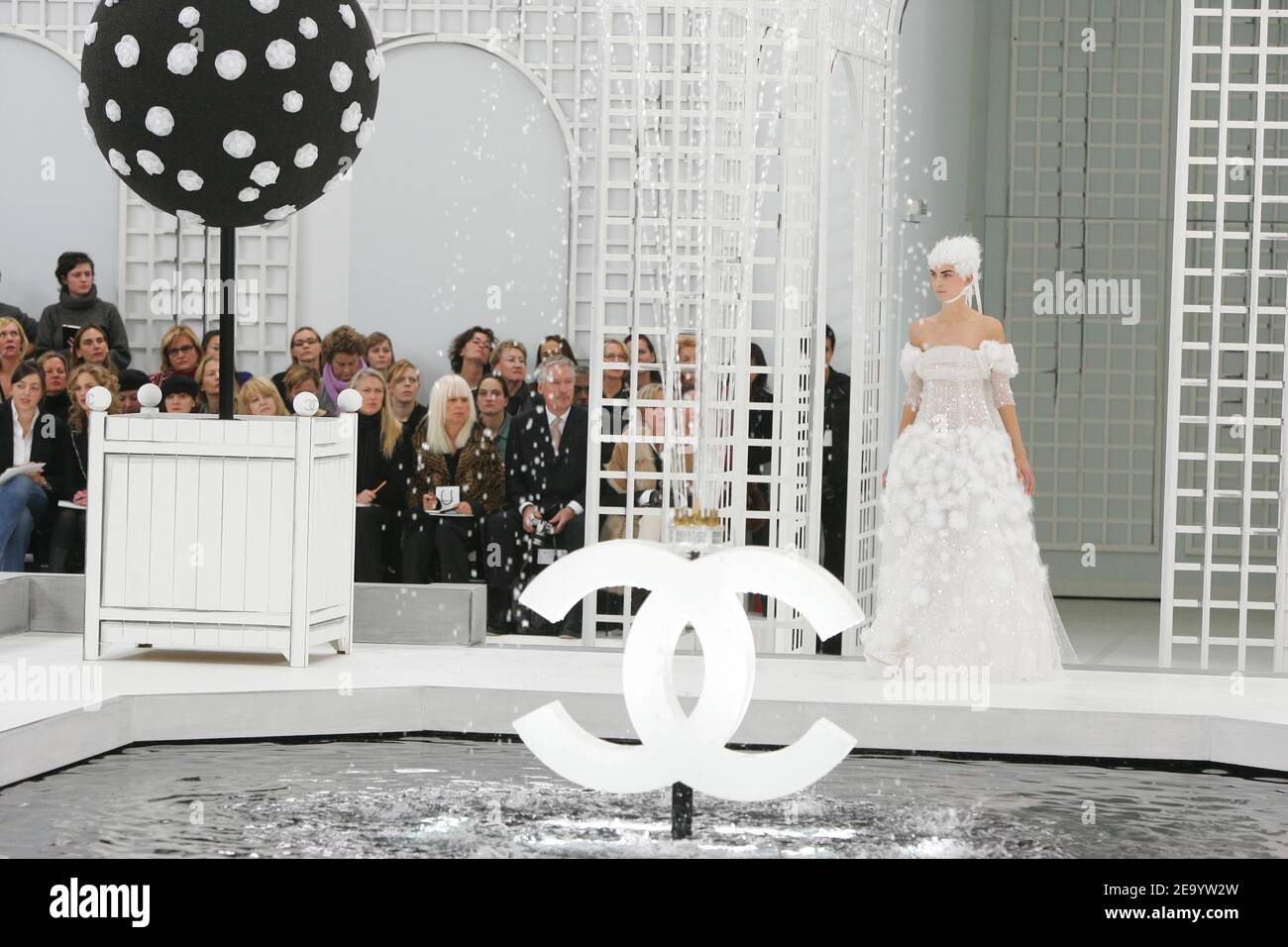 A model displays a creation by German designer Karl Lagerfeld for Chanel Haute-Couture Spring-Summer 2005 collection presentation in Paris, France, January 25, 2005. Photo by Java/ABACA Stock Photo