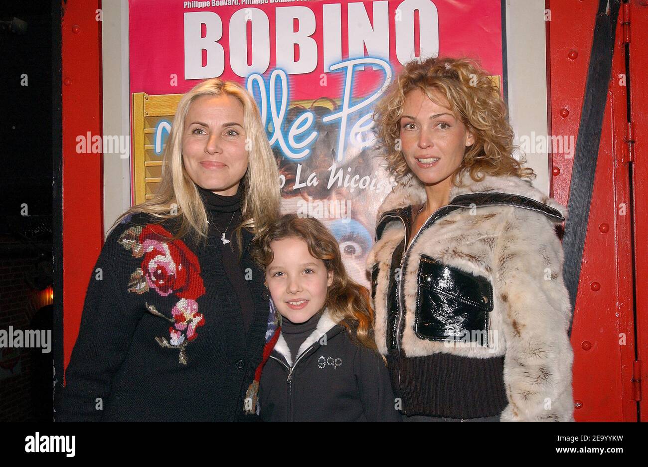 French TV presenter Sophie Favier (L), her daughter Carla-Marie and singer Indra attend the premiere of French humorist Noelle Perna's one-woman-show, 'Mado la Nicoise', at Theatre Bobino in Paris, France, on February 1, 2005. Photo by Giancarlo Gorassini/ABACA. Stock Photo