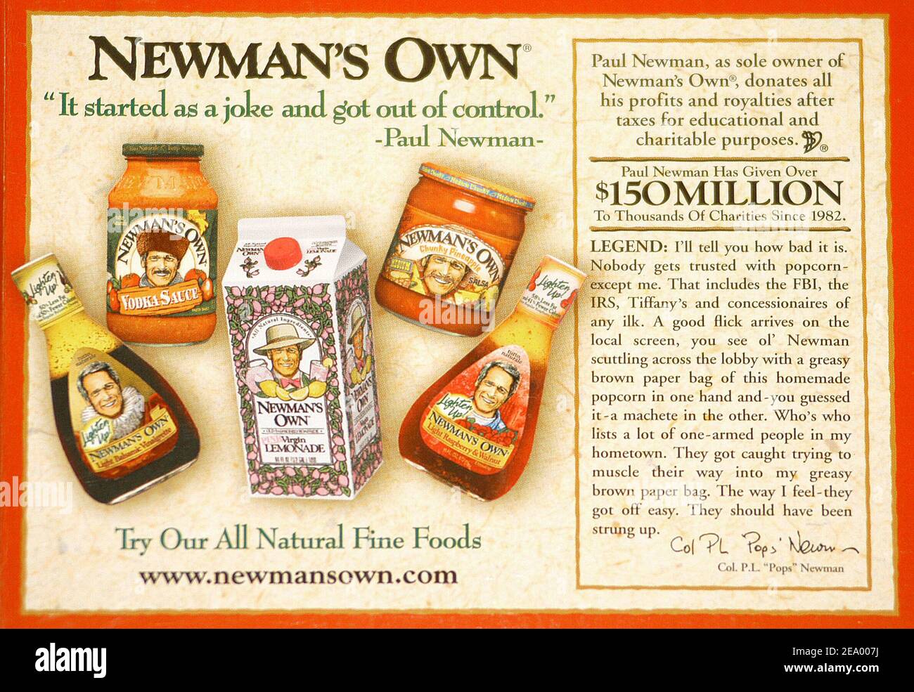 U.S. actor Paul Newman's food product named 'Newman's Own', New York City, NY, USA, on December