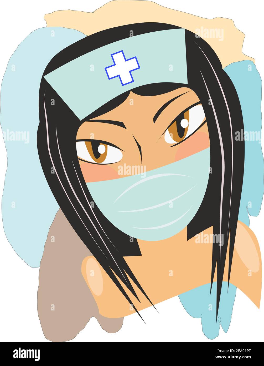 Close-up of a nurse wearing a cap and mask on a colorful background. vector design Stock Vector