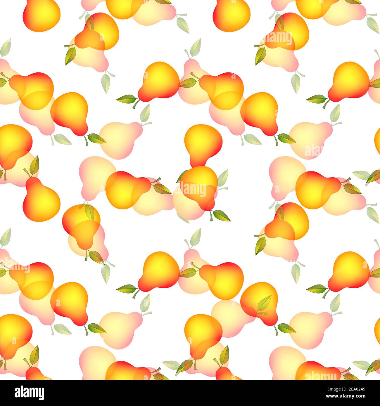 Funny autumn illustration with colorful pears. Seamlees pattern with cute fruits on white background. Food concept. Template design for invitation Stock Vector