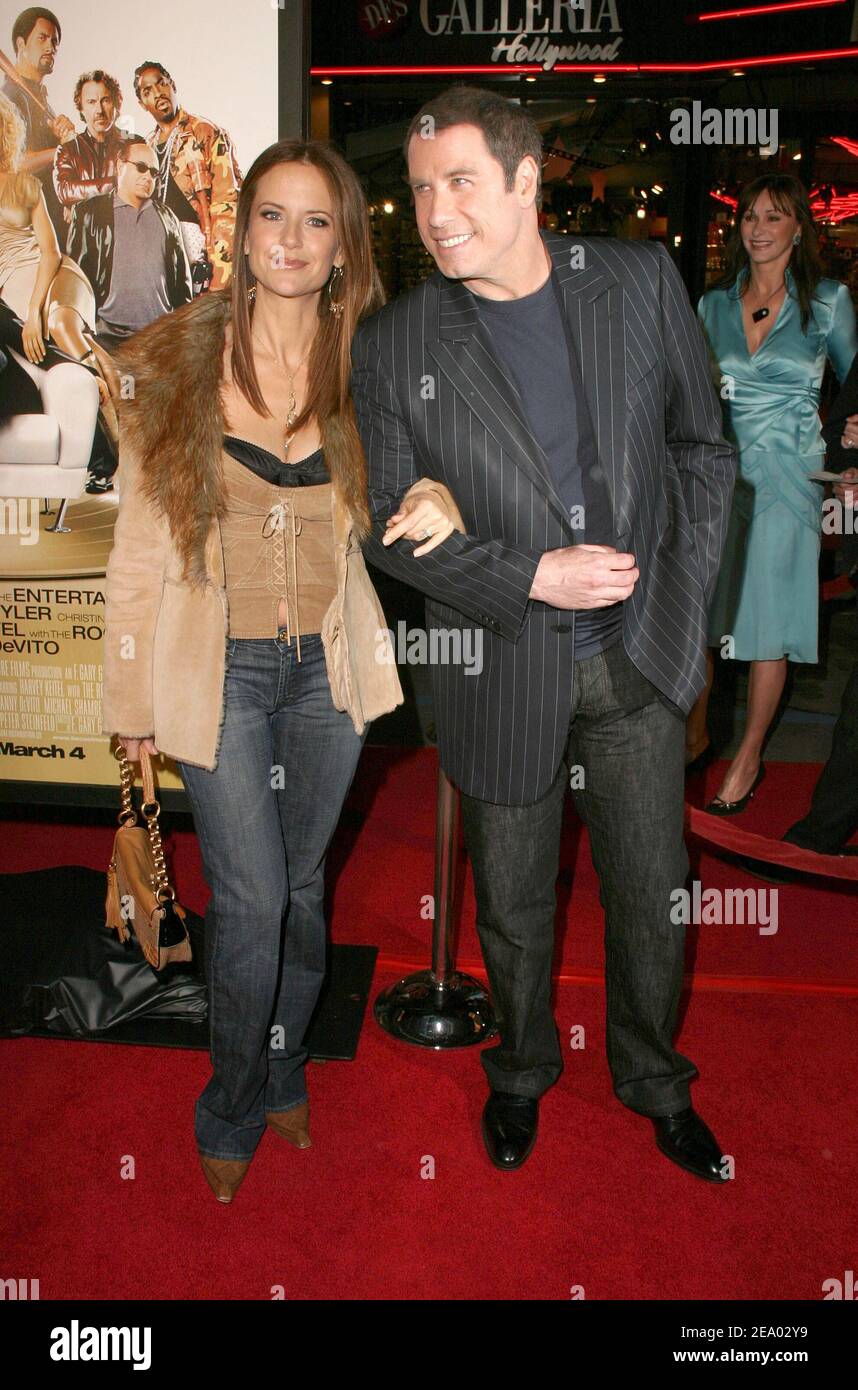 U.S. actor John Travolta and his wife Kelly Preston attend the premiere of the MGM release 'Be Cool' held at Grauman's Chinese Theater in Hollywood, CA, USA, on February 14, 2005. Photo by Amanda Parks/ABACA. Stock Photo