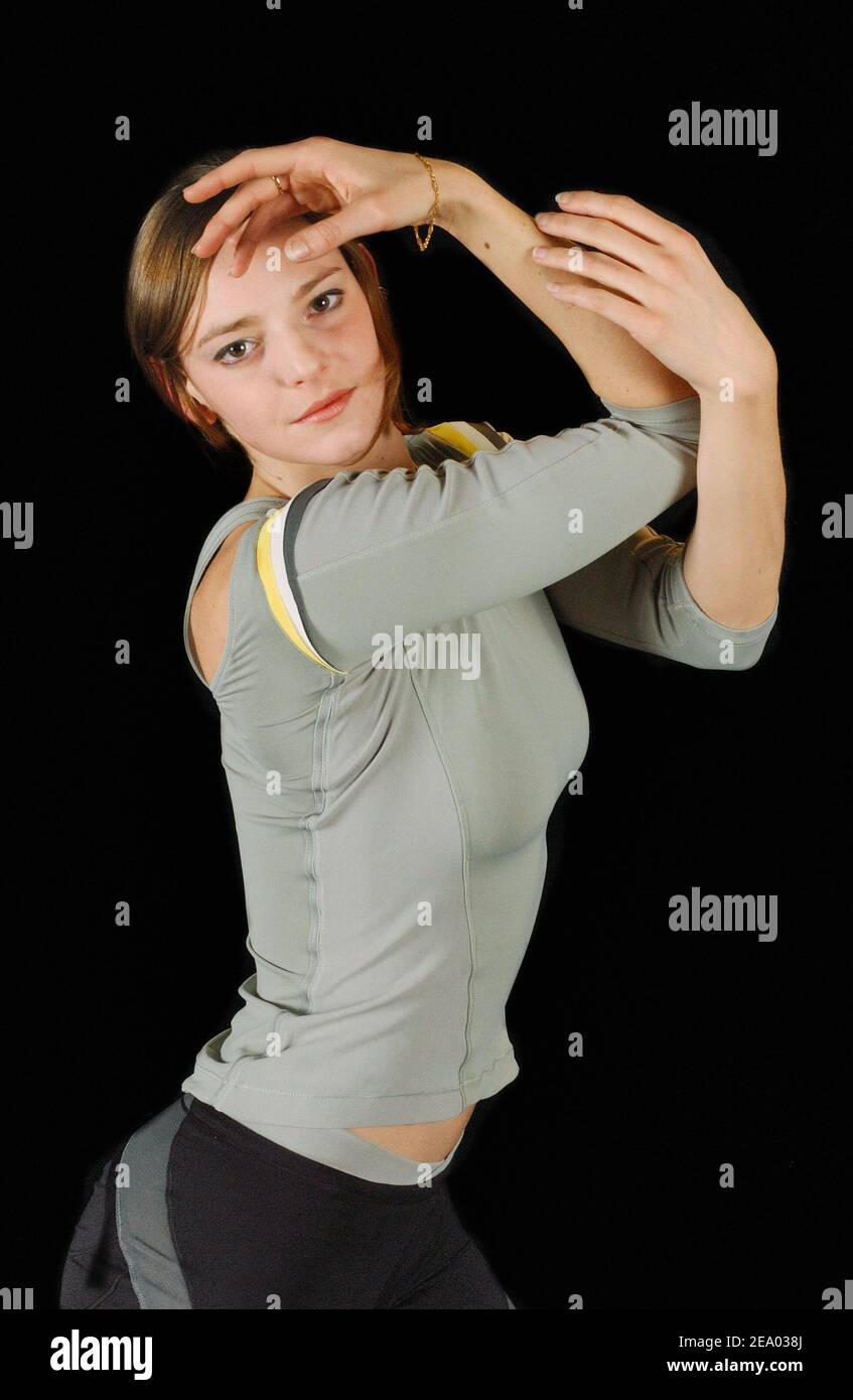 French swimming olympic champion Virginie Dedieu attends the party held in the Adidas store in Paris, France, on February 16, 2005, to launch the new Adidas women's fashion line designed by British fashion designer Stella Mc Cartney. Photo by Stephane Kempinaire/Cameleon/ABACA. Stock Photo