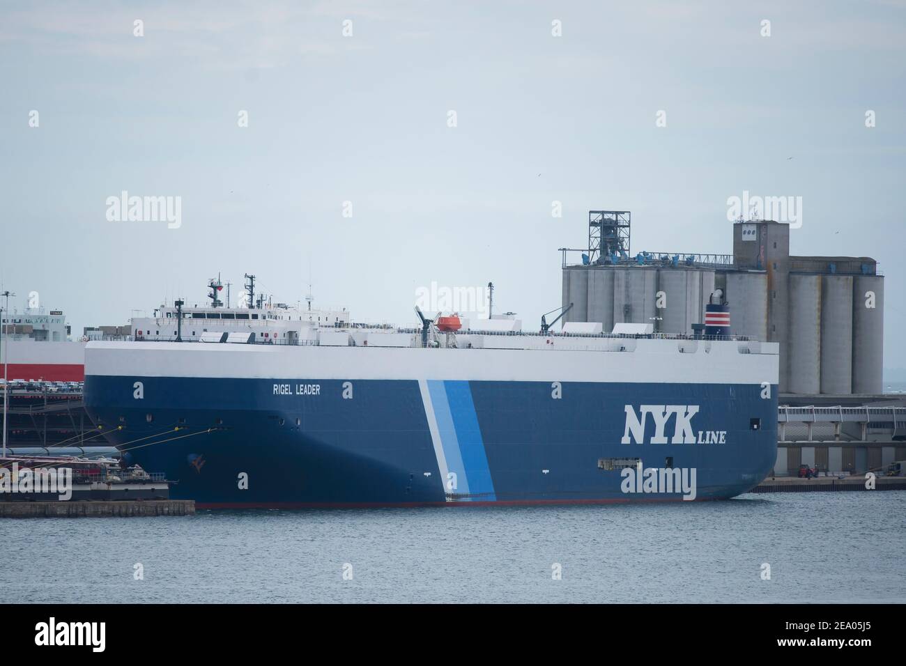 The Rigel Leader NYK Line ship docked in the Port of Southampton in Southampton, England, United Kingdom. Stock Photo