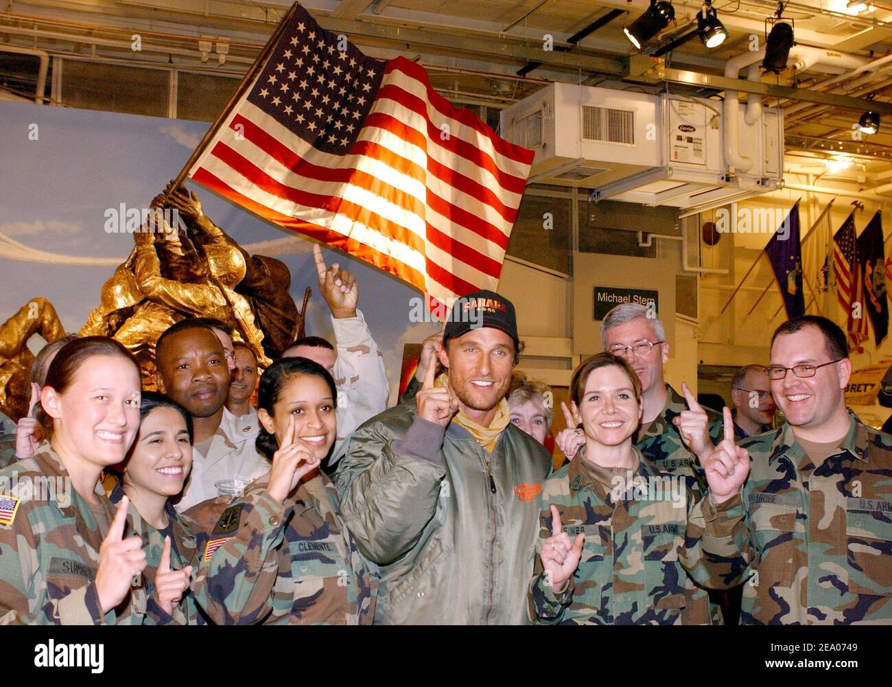 Matthew McConaughey met with soldiers from the 77th RRC prior to hosting a screening of his latest movie 'Sahara' at the Intrepid Sea and Air Museum in New York, on Thursday March 3, 2005. Photo by Nicolas Khayat/ABACA. Stock Photo