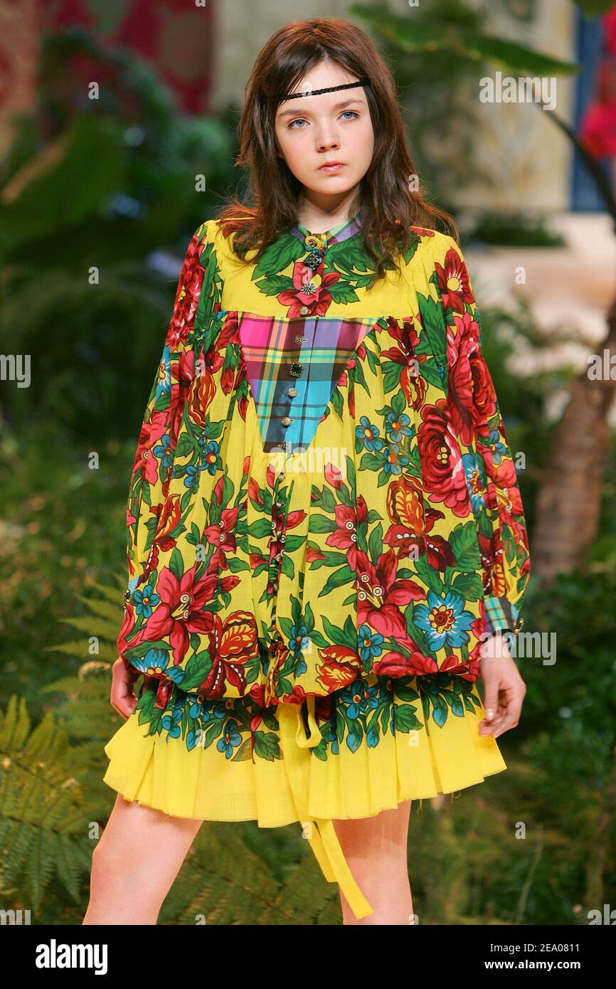 A model displays a creation by Antonio Marras for Kenzo