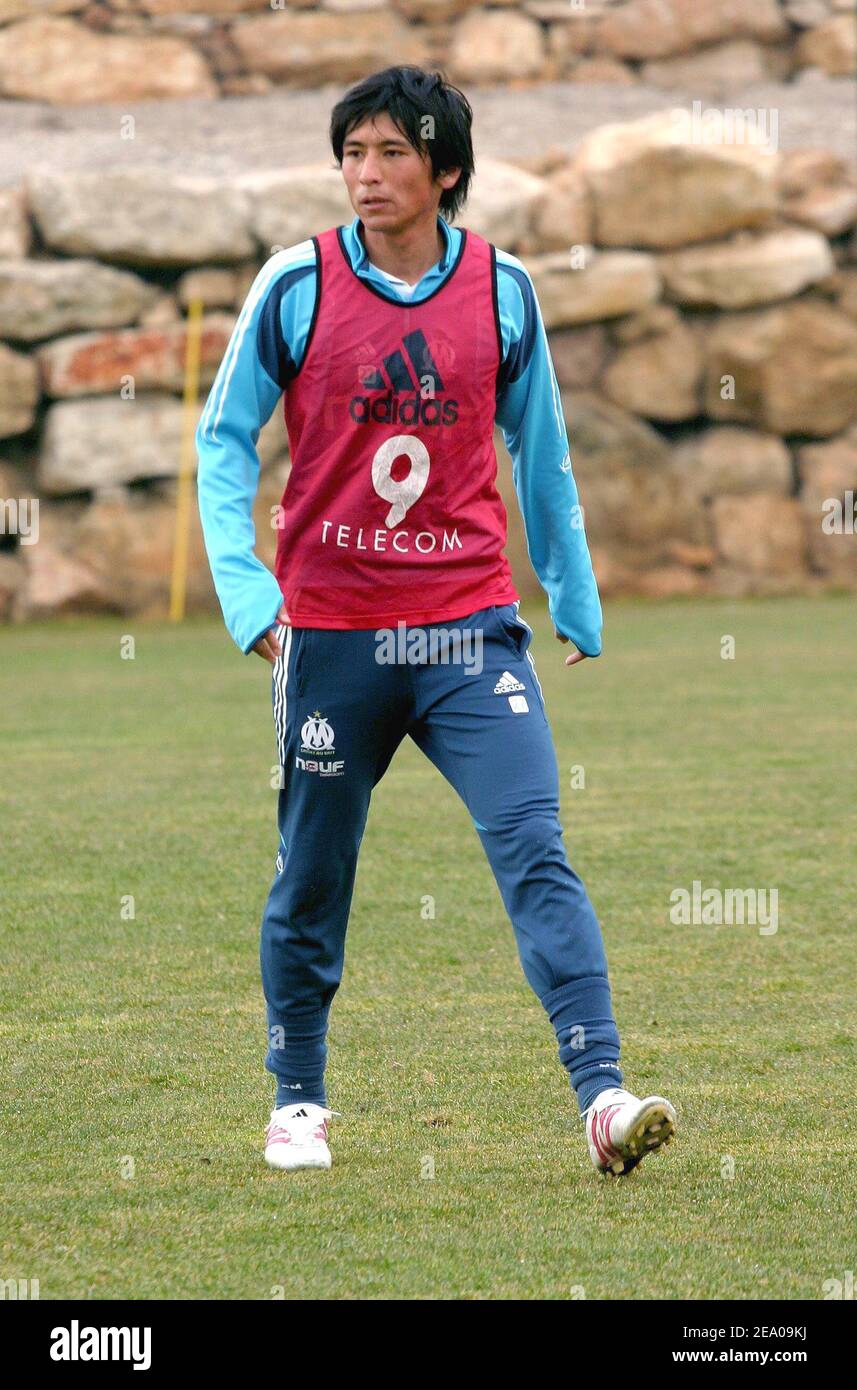 Japanese soccer player Koji Nakata during a training session with Olympique  of Marseille's team and coach Philippe Troussier at La Commanderie in  Marseille, south of France on March 11, 2005. Photo by