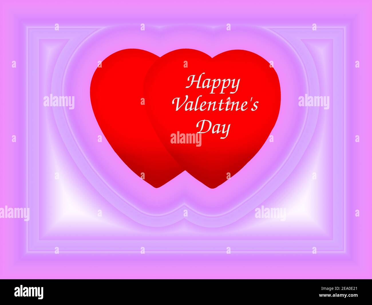 Valentine's day greeting illustration including two large joined red hearts and from outline similar heart shape in purple color Stock Photo