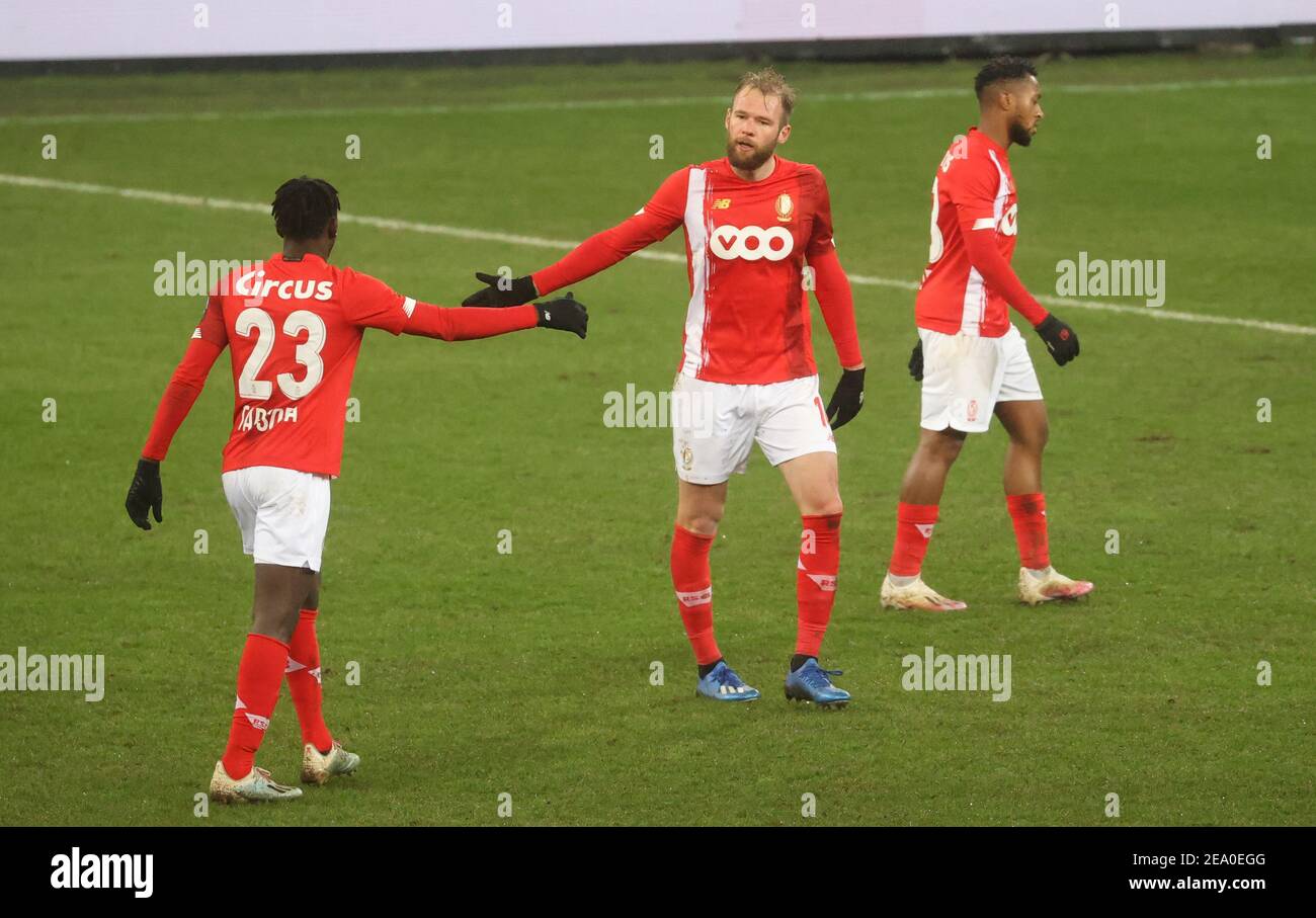 Standard's Joao Klauss De Mello celebrates after scoring during a