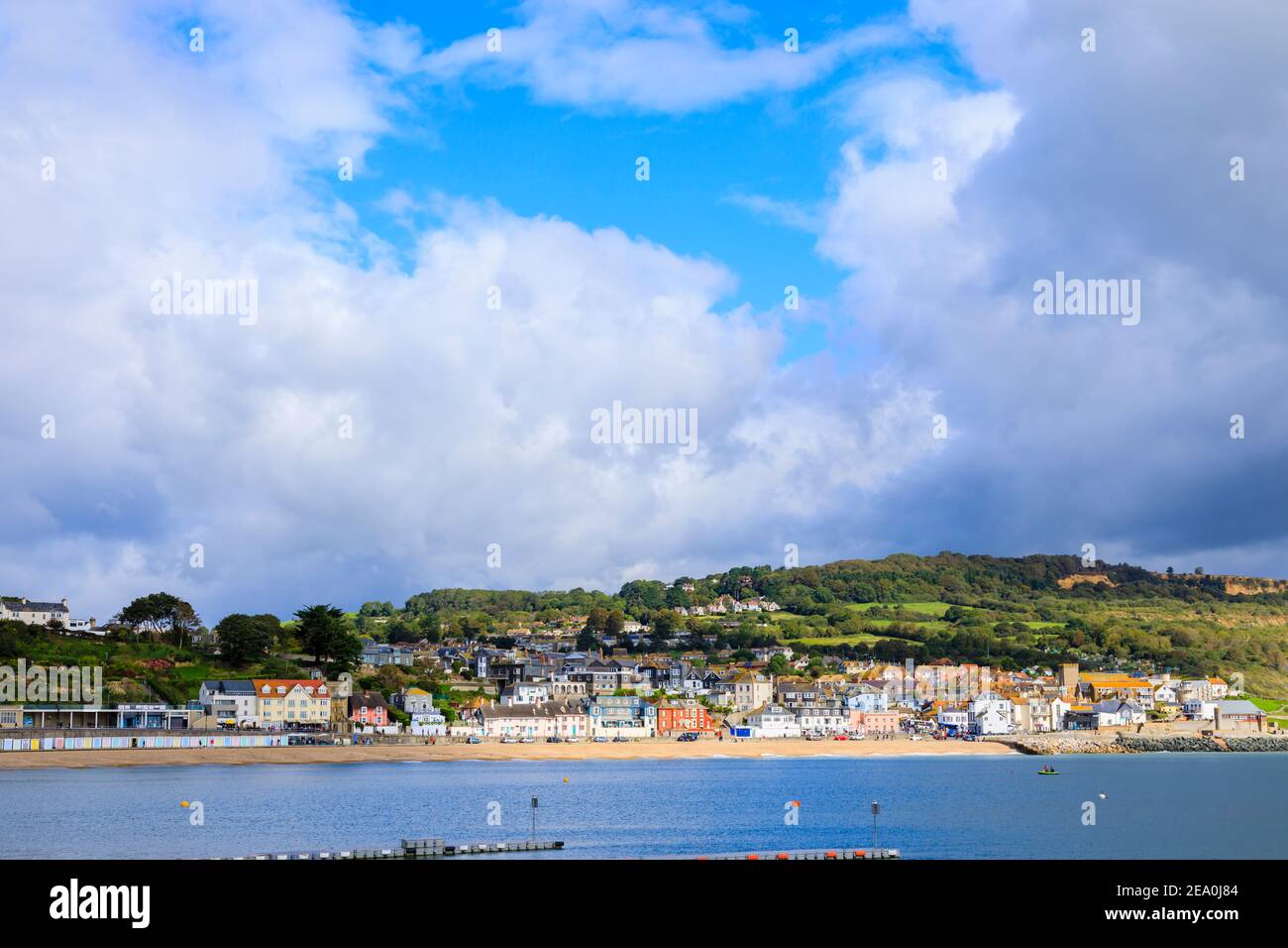 View of Lyme Regis, a coastal town in West Dorset, England, on the English Channel coast at the Dorset–Devon border, nicknamed 'The Pearl of Dorset' Stock Photo